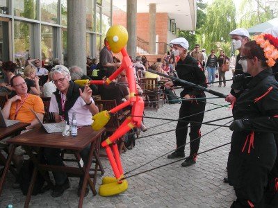 Typo Berlin: Petr van Blockland harassed by a puppet