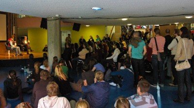 Chip Kidd giving a Q & A to a packed room at TYPO Berlin